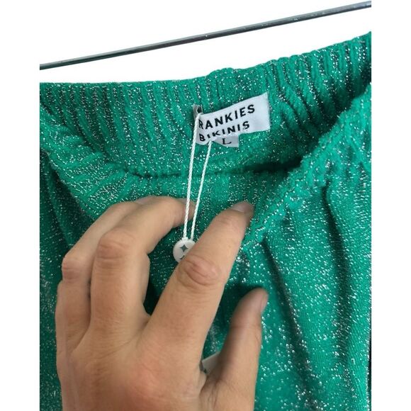 FRANKIES BIKINIS Johnson Terry Lurex Pant Mistletoe Green Flare Size L NWT - Picture 11 of 16